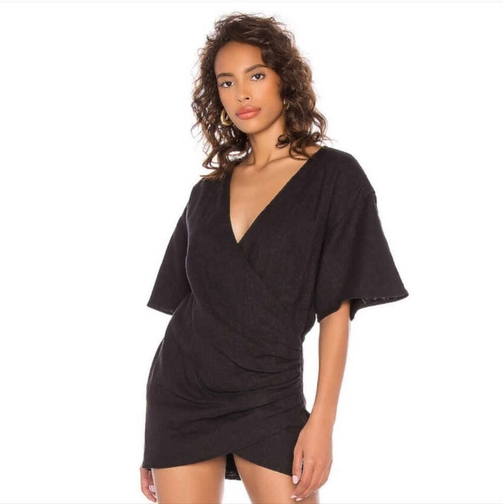 Lovers + Friends Thaylise Linen Black Surplice V Neck Mini Dress SZ S - Picture 12 of 12